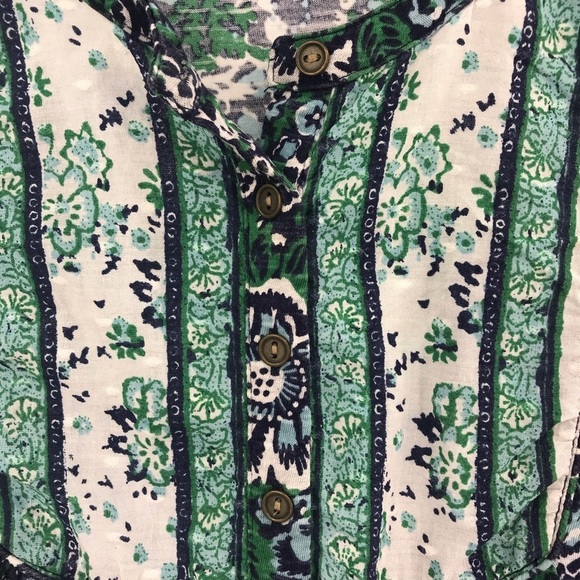 Lucky Brand green blue floral button front top #A3 - Picture 4 of 8